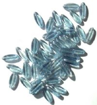 50 16x6mm Transparent Crystal Blue Lustre Narrow Flat Oval Beads